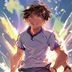秘密教学漫画配角男生开朗笑容，运动服装，活力满满的校园青春氛围